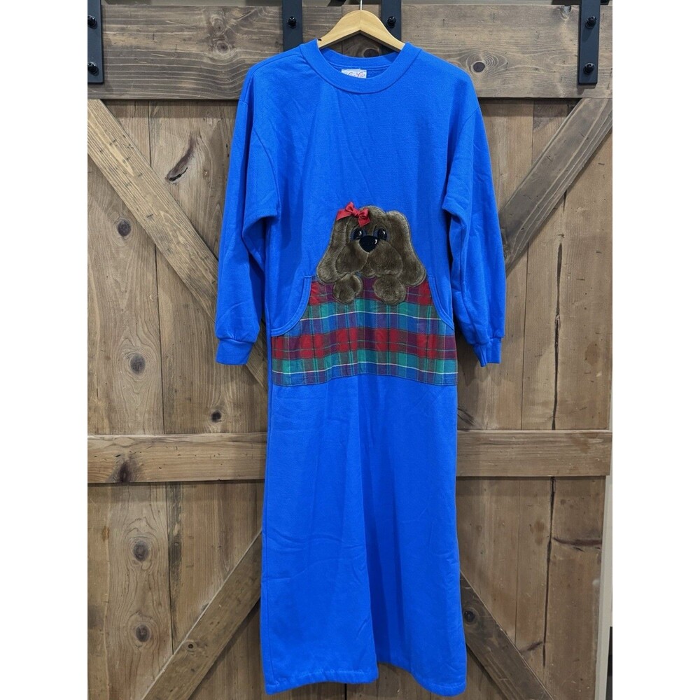 Vintage Puppy Christmas Holiday Novelty Dog Long Lounge Nightgown Sleepwear Sz M